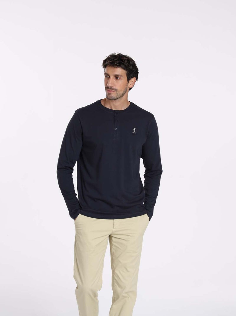 Gentleman Farmer - T-Shirt manches longues coton TOLEDE Bleu marine - Kiabi