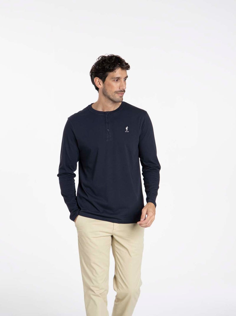 Gentleman Farmer - T-Shirt manches longues coton TOLEDE Bleu marine - Kiabi