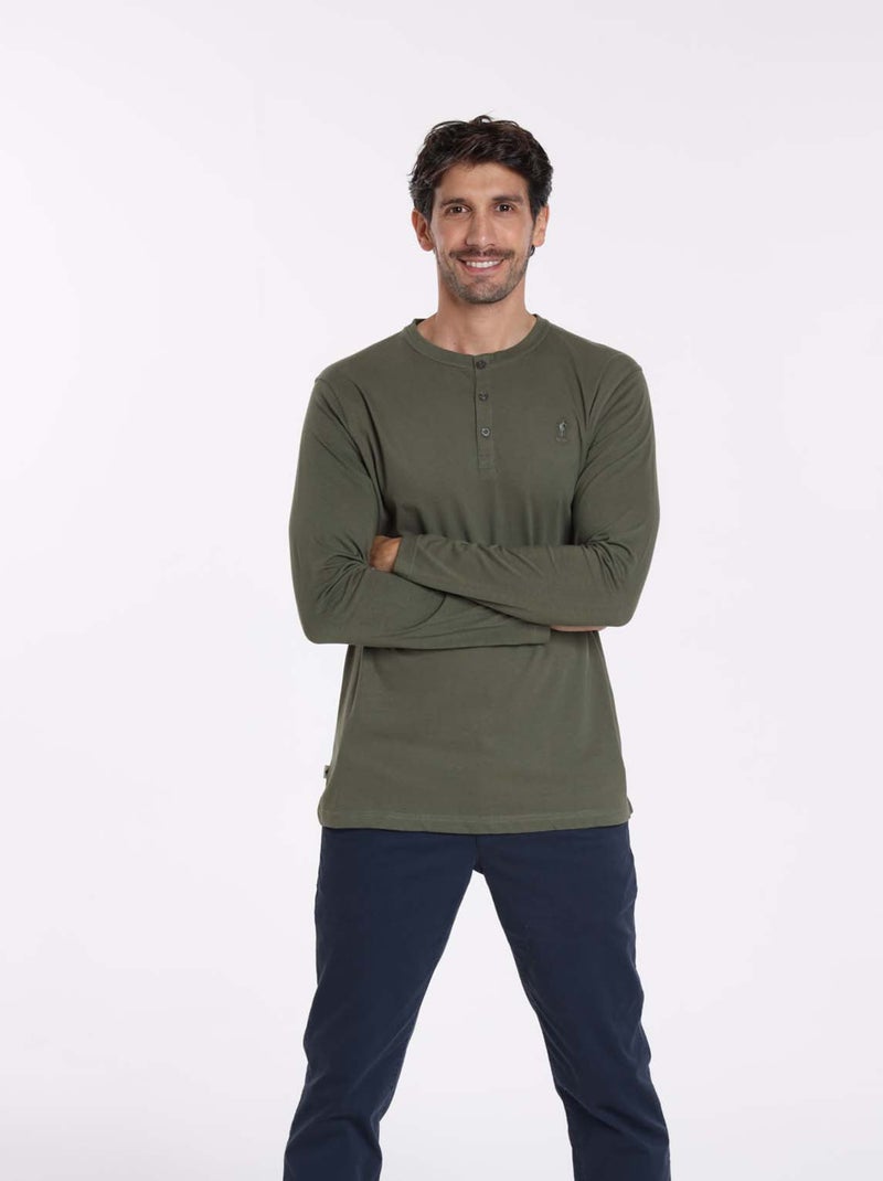 Gentleman Farmer - T-Shirt manches longues coton TOLEDE Kaki - Kiabi