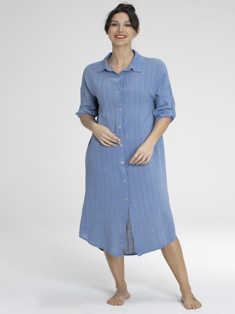 Robe Chemise Bleue Taille L - Neuve Sans étiquettes - Manches Longues