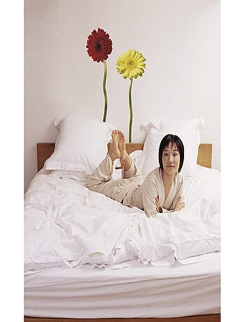 Gerbera, Sticker mural deux grandes fleurs rouge et jaune - 50x70 cm