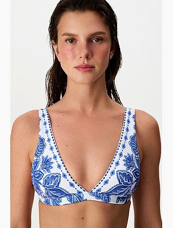 Giana haut de bikini à col v plongeant et motif floral penti
