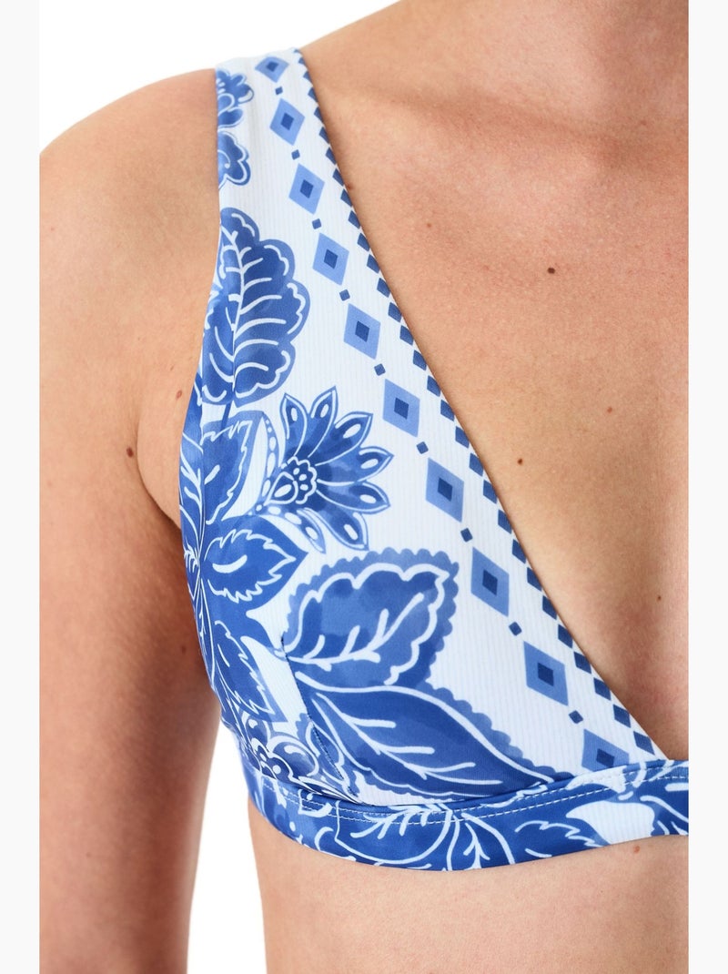 Giana haut de bikini à col v plongeant et motif floral penti Blanc Bleu - Kiabi