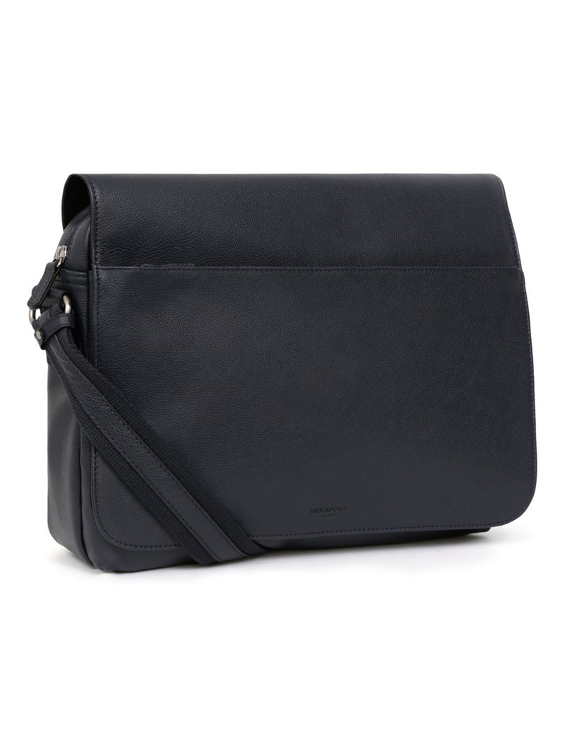 Gibecière  13" & A4  Cuir CONFORT Bleu marine - Kiabi