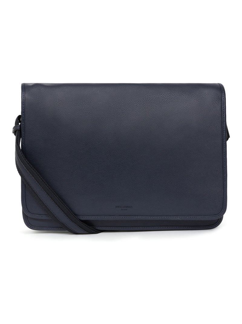 Gibecière  13" & A4  Cuir CONFORT Bleu marine - Kiabi