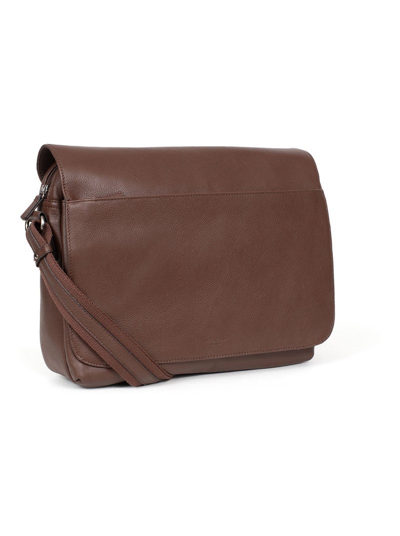 Gibecière  13" & A4  Cuir CONFORT Marron chocolat - Kiabi