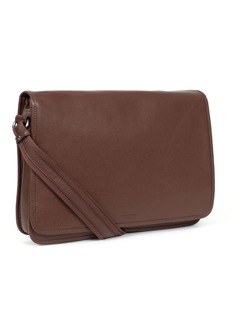 Gibecière  13" & A4  Cuir CONFORT Marron chocolat - Kiabi