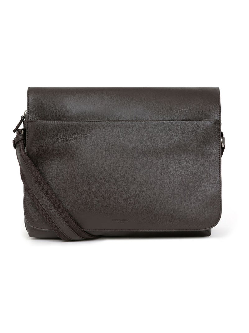 Gibecière  13" & A4  Cuir CONFORT Marron foncé - Kiabi