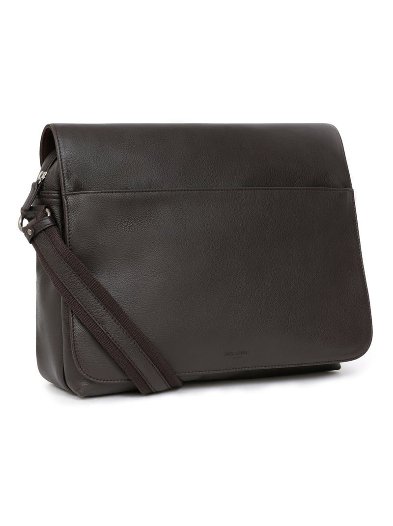 Gibecière  13" & A4  Cuir CONFORT Marron foncé - Kiabi