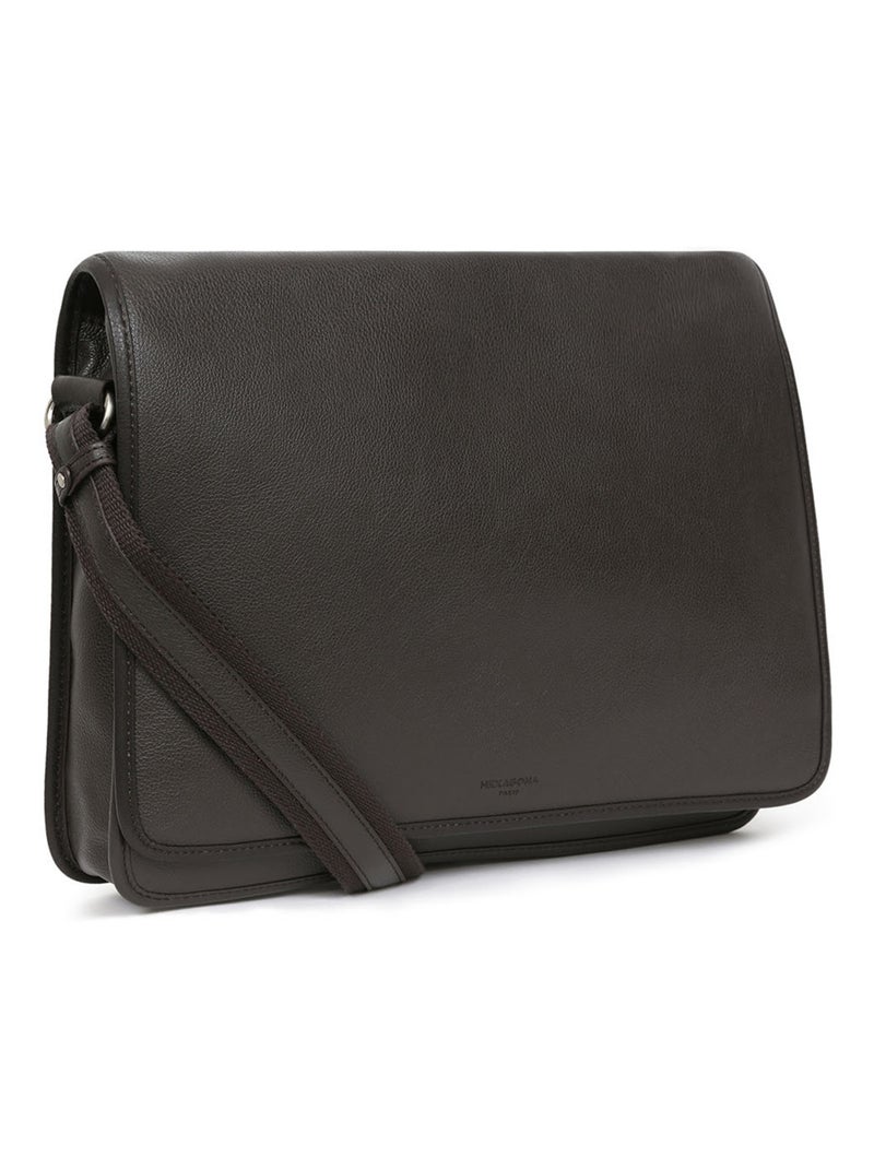 Gibecière  13" & A4  Cuir CONFORT Marron foncé - Kiabi