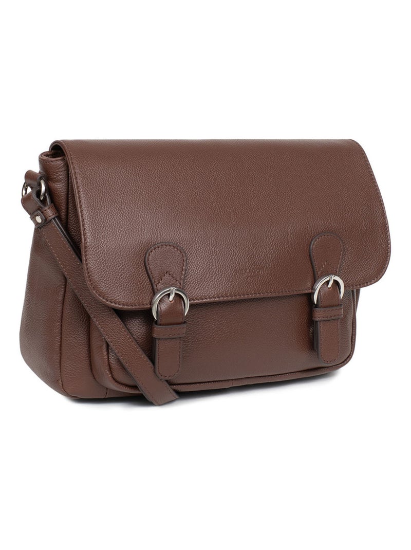 Gibecière  cuir confort hexagona Marron chocolat - Kiabi