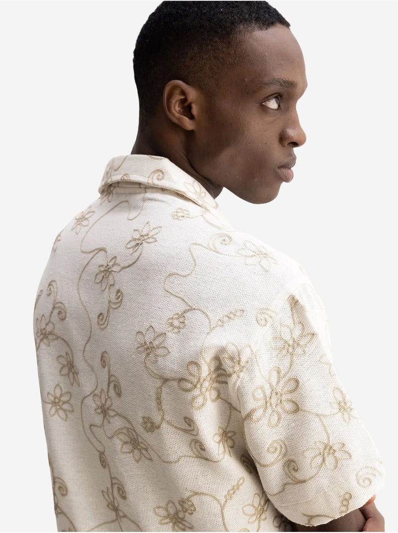 Giesto chemise à manches courtes brodée en popeline de coton Beige naturel - Kiabi