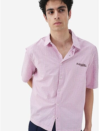 Giesto chemise à manches courtes en popeline de coton à carreaux vichy pour homme