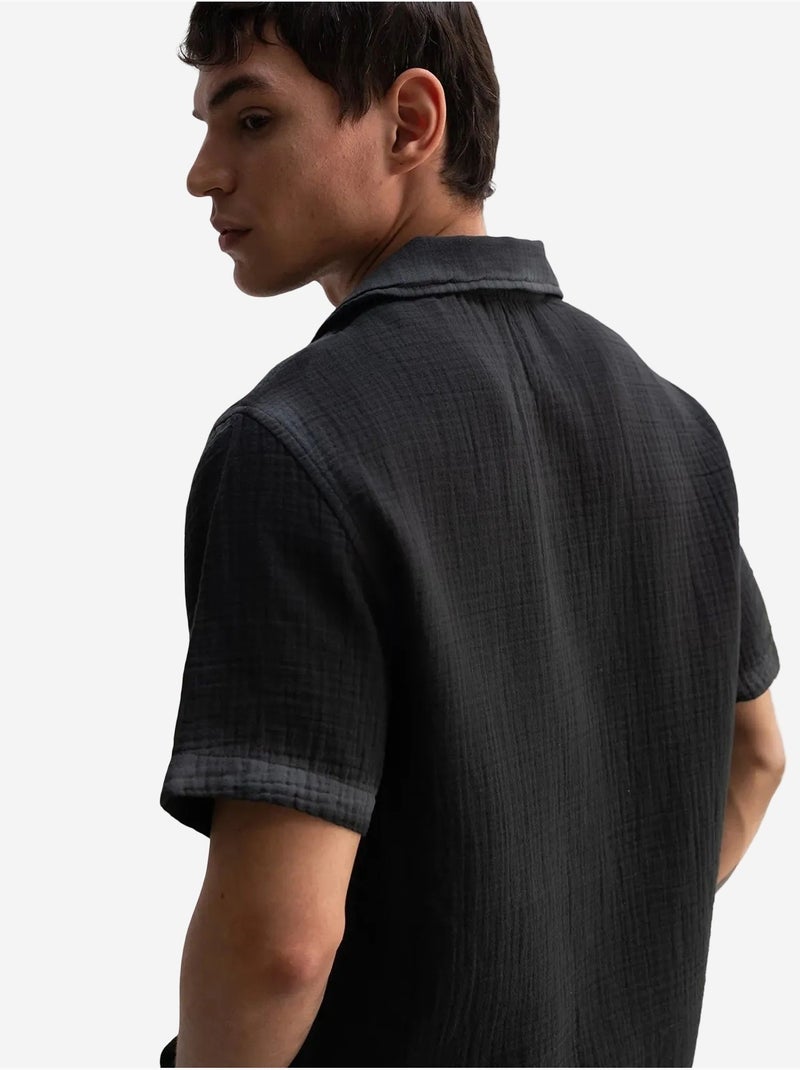 Giesto chemise à manches courtes texturée en coton Noir - Kiabi
