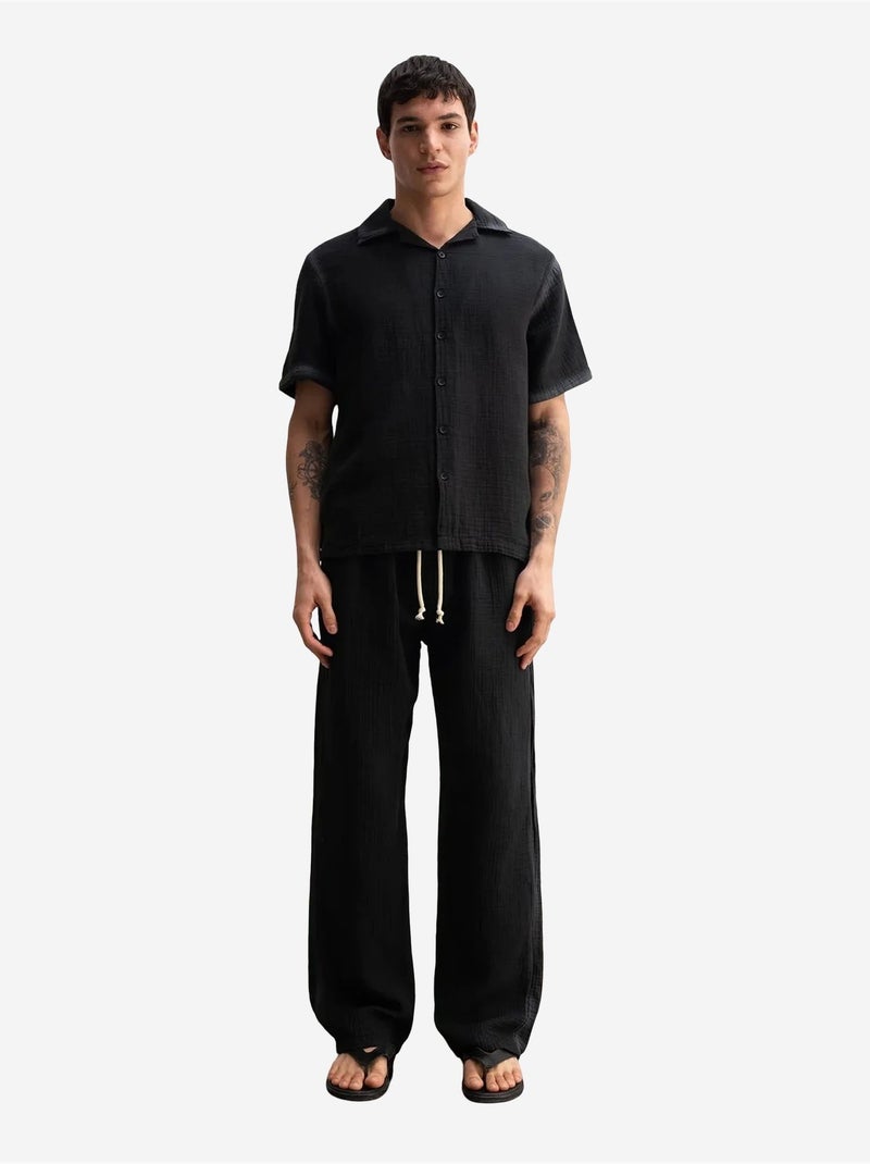 Giesto chemise à manches courtes texturée en coton Noir - Kiabi