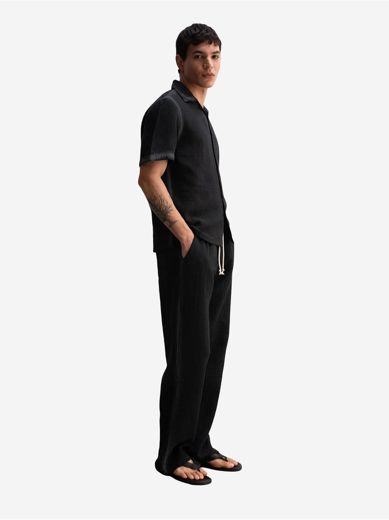 Giesto chemise à manches courtes texturée en coton Noir - Kiabi