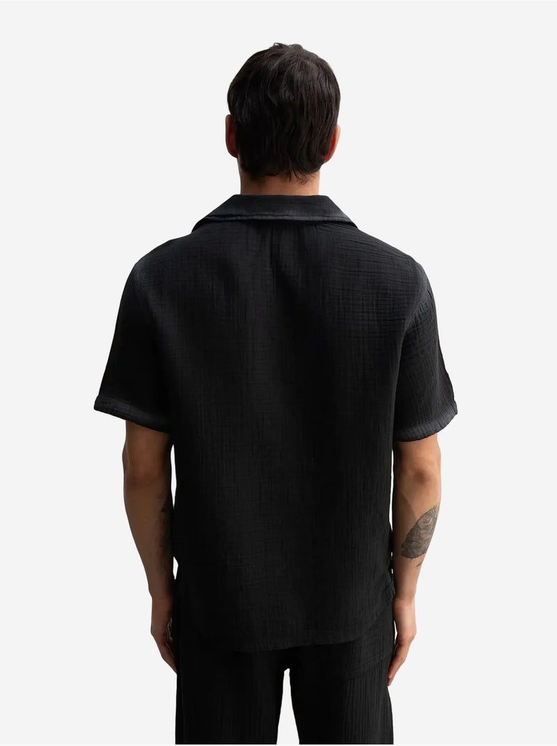 Giesto chemise à manches courtes texturée en coton Noir - Kiabi