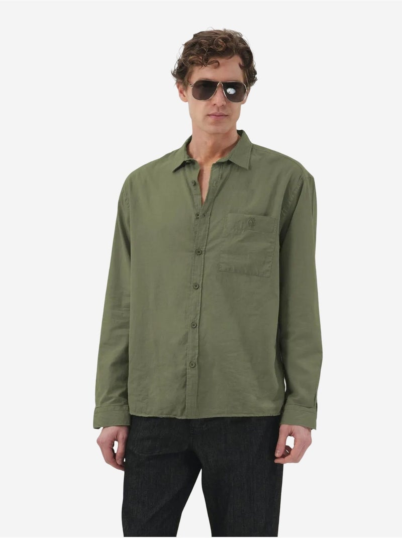 Giesto chemise à manches longues en popeline de coton pour homme Vert kaki - Kiabi
