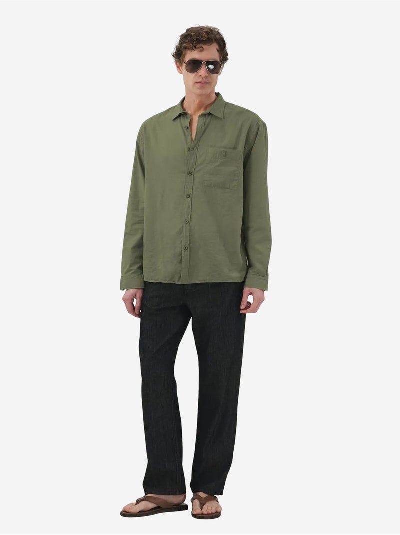 Giesto chemise à manches longues en popeline de coton pour homme Vert kaki - Kiabi