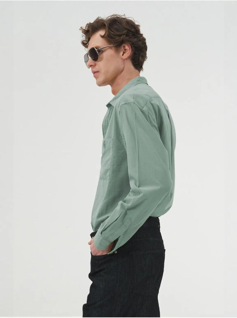 Giesto chemise à manches longues en popeline de coton Vert pastel - Kiabi