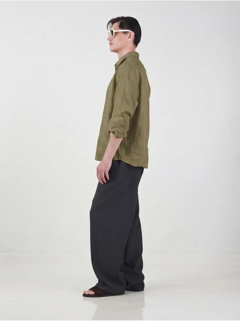 Giesto chemise boutonnée en lin oversize pour homme Vert kaki - Kiabi