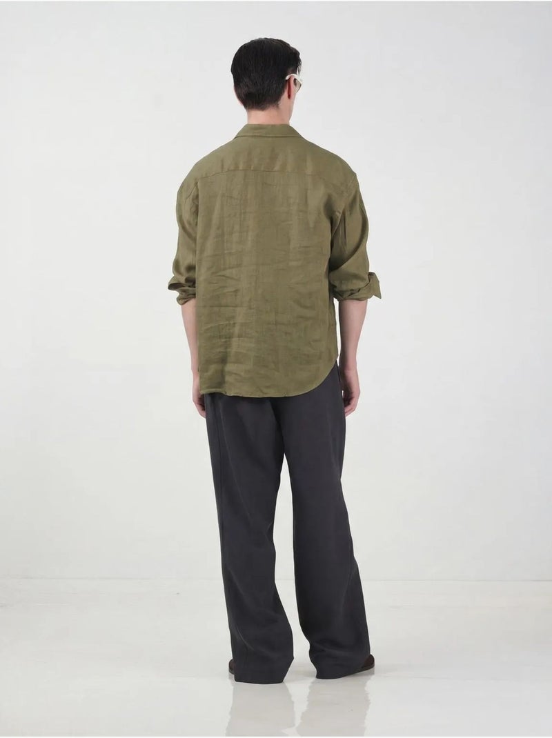 Giesto chemise boutonnée en lin oversize pour homme Vert kaki - Kiabi