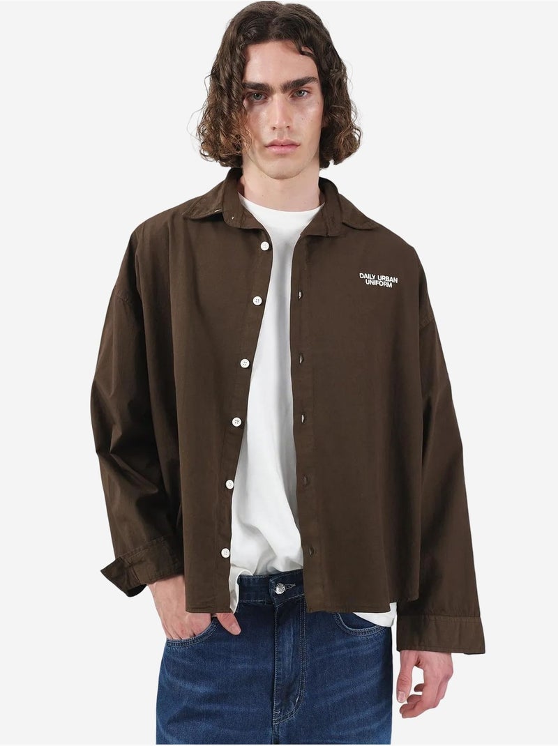 Giesto chemise courte en popeline de coton oversize pour homme Marron foncé - Kiabi