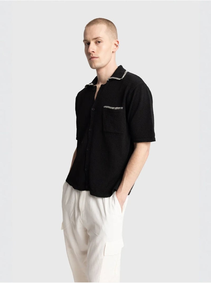 Giesto chemise en coton à manches courtes pour homme Noir - Kiabi