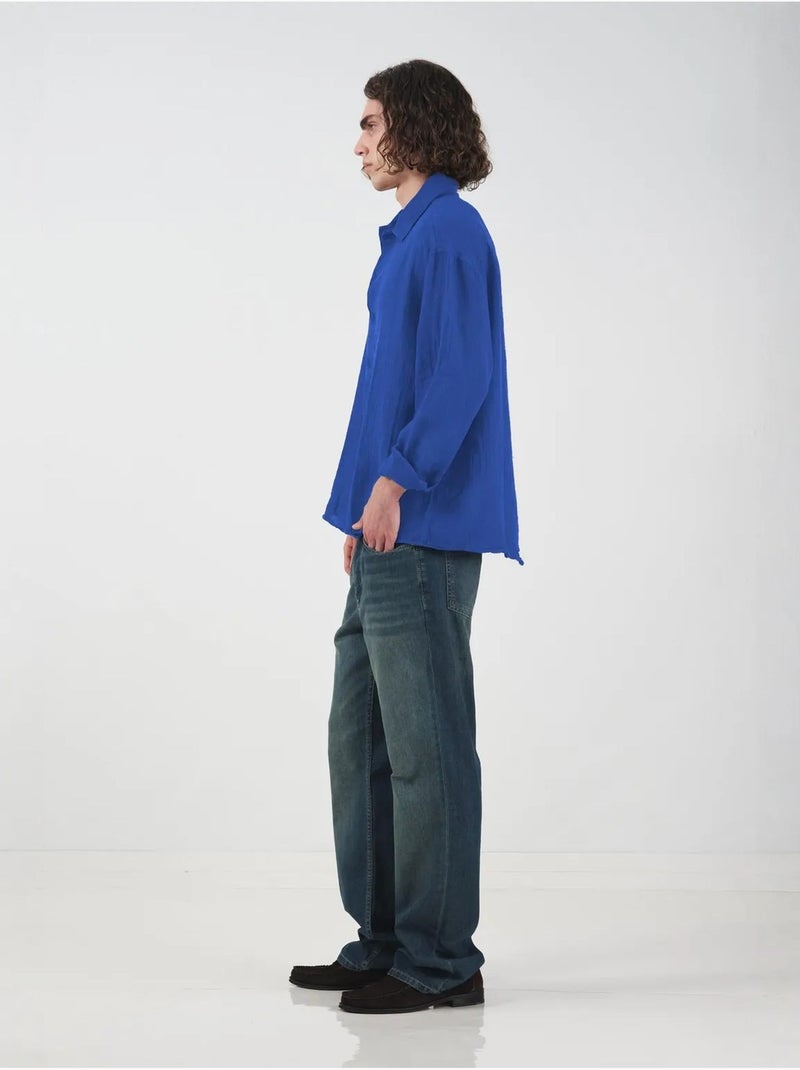 Giesto chemise en coton à manches longues coupe ample Bleu électrique - Kiabi