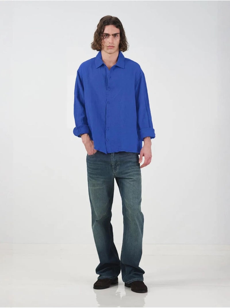 Giesto chemise en coton à manches longues coupe ample Bleu électrique - Kiabi