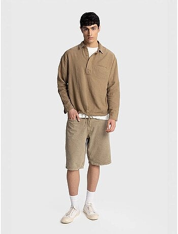 Giesto chemise en coton à manches longues coupe décontractée avec détail nouée