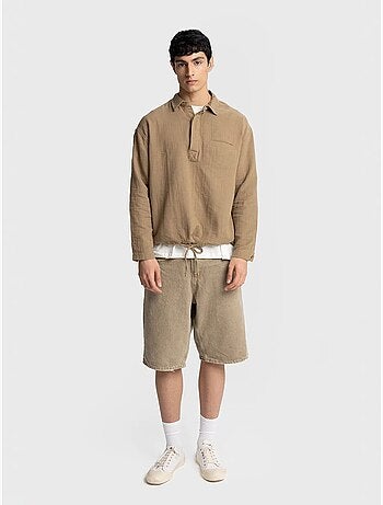 Giesto chemise en coton à manches longues coupe décontractée avec détail nouée