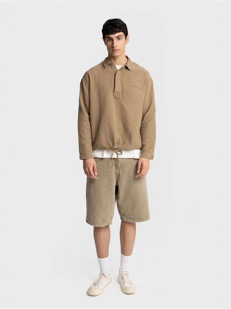 Giesto chemise en coton à manches longues coupe décontractée avec détail nouée Beige naturel - Kiabi