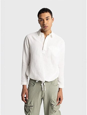 Giesto chemise en coton à manches longues coupe décontractée avec détail nouée