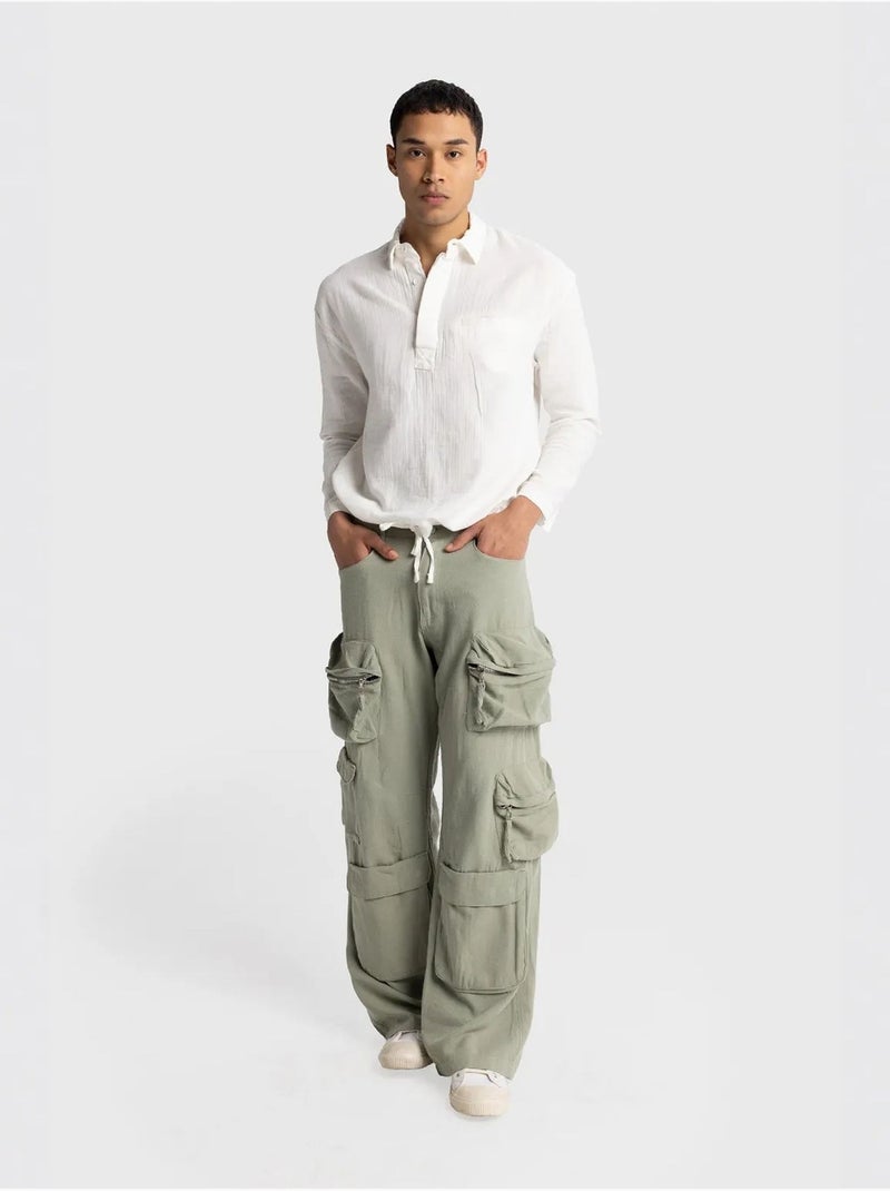 Giesto chemise en coton à manches longues coupe décontractée avec détail nouée Blanc - Kiabi