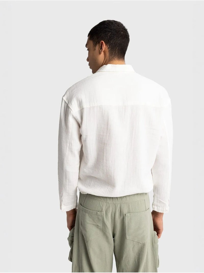 Giesto chemise en coton à manches longues coupe décontractée avec détail nouée Blanc - Kiabi