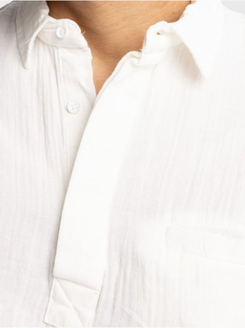 Giesto chemise en coton à manches longues coupe décontractée avec détail nouée Blanc - Kiabi