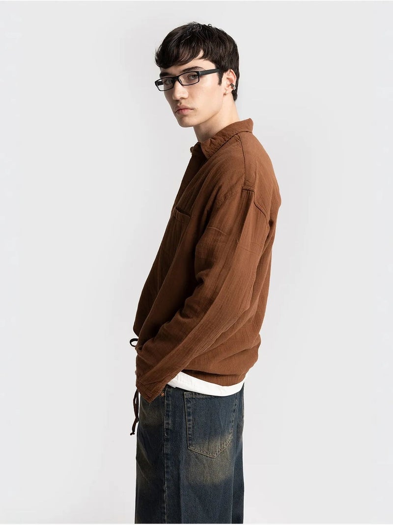 Giesto chemise en coton à manches longues coupe décontractée avec détail nouée Marron - Kiabi