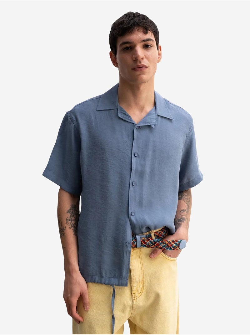 Giesto chemise en crêpe avec détail noué coupe décontractée pour homme Bleu saphir - Kiabi