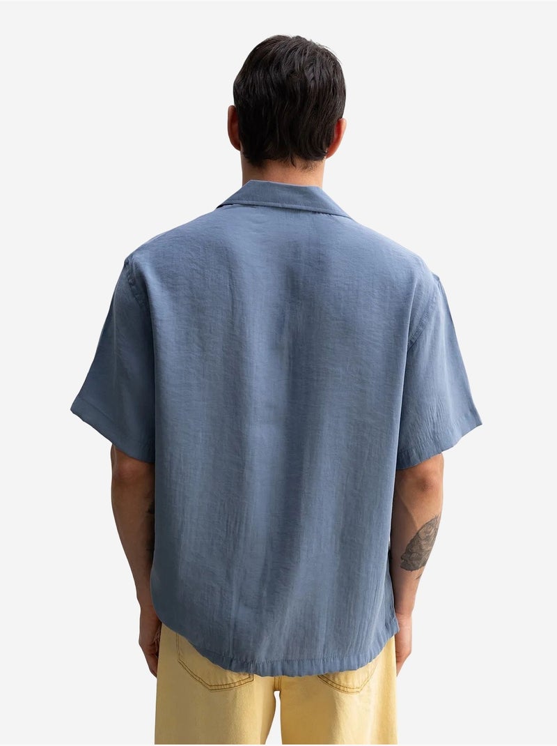 Giesto chemise en crêpe avec détail noué coupe décontractée pour homme Bleu saphir - Kiabi