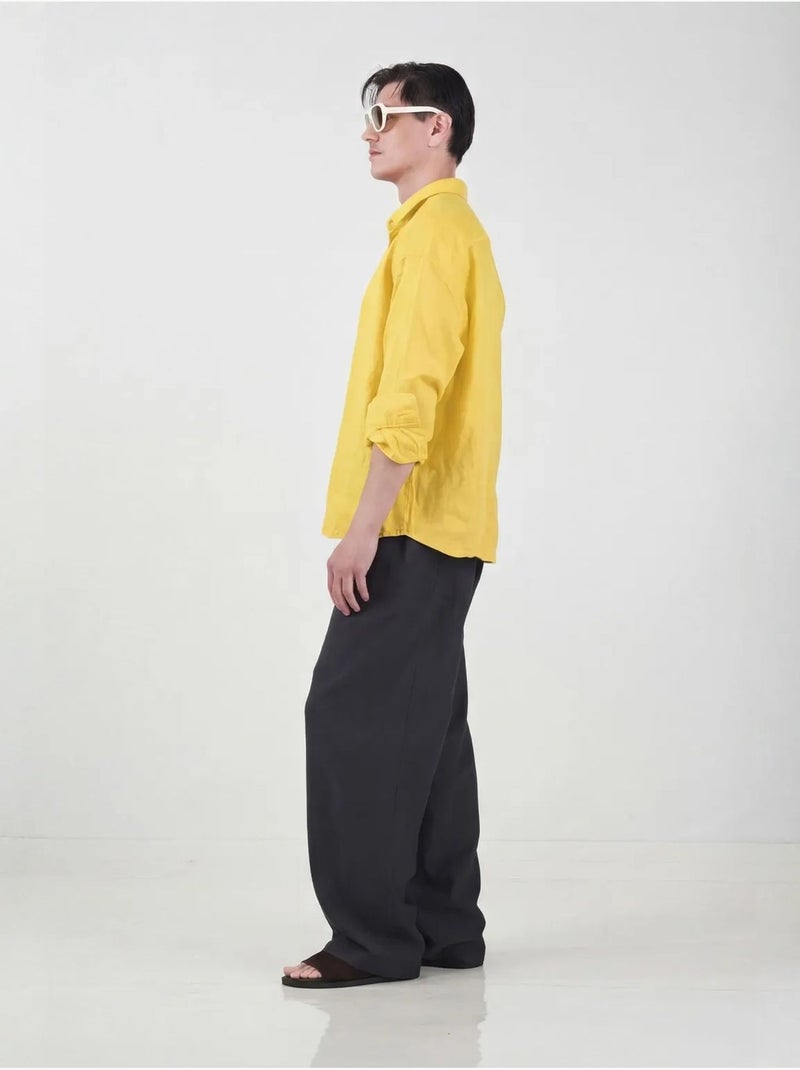 Giesto chemise en lin oversize pour homme Jaune - Kiabi