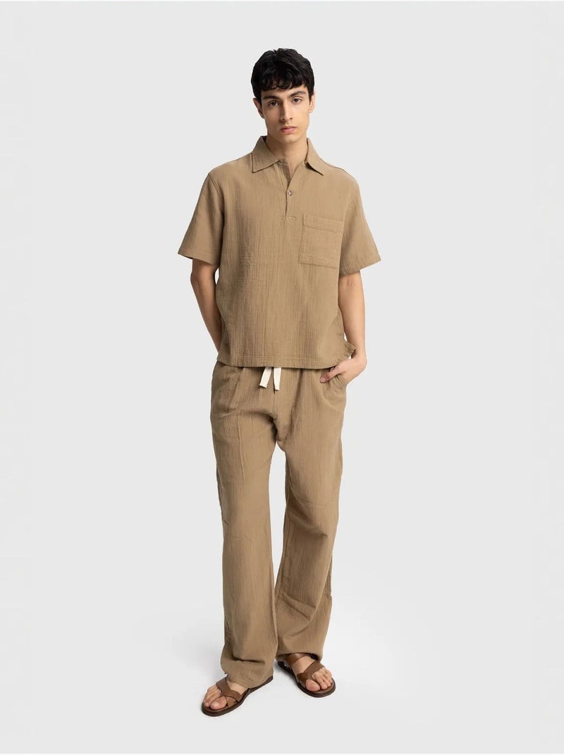 Giesto chemise homme en coton à manches courtes coupe décontractée Camel - Kiabi