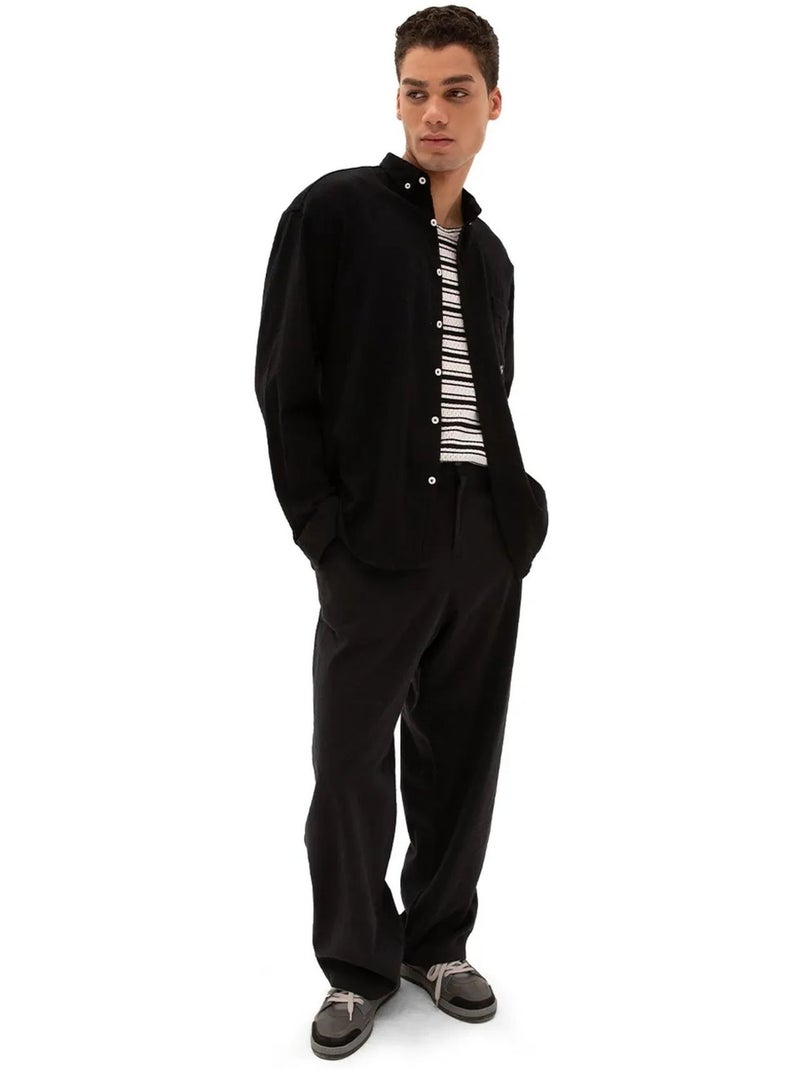 Giesto chemise homme en coton à manches longues et col boutonné Noir - Kiabi