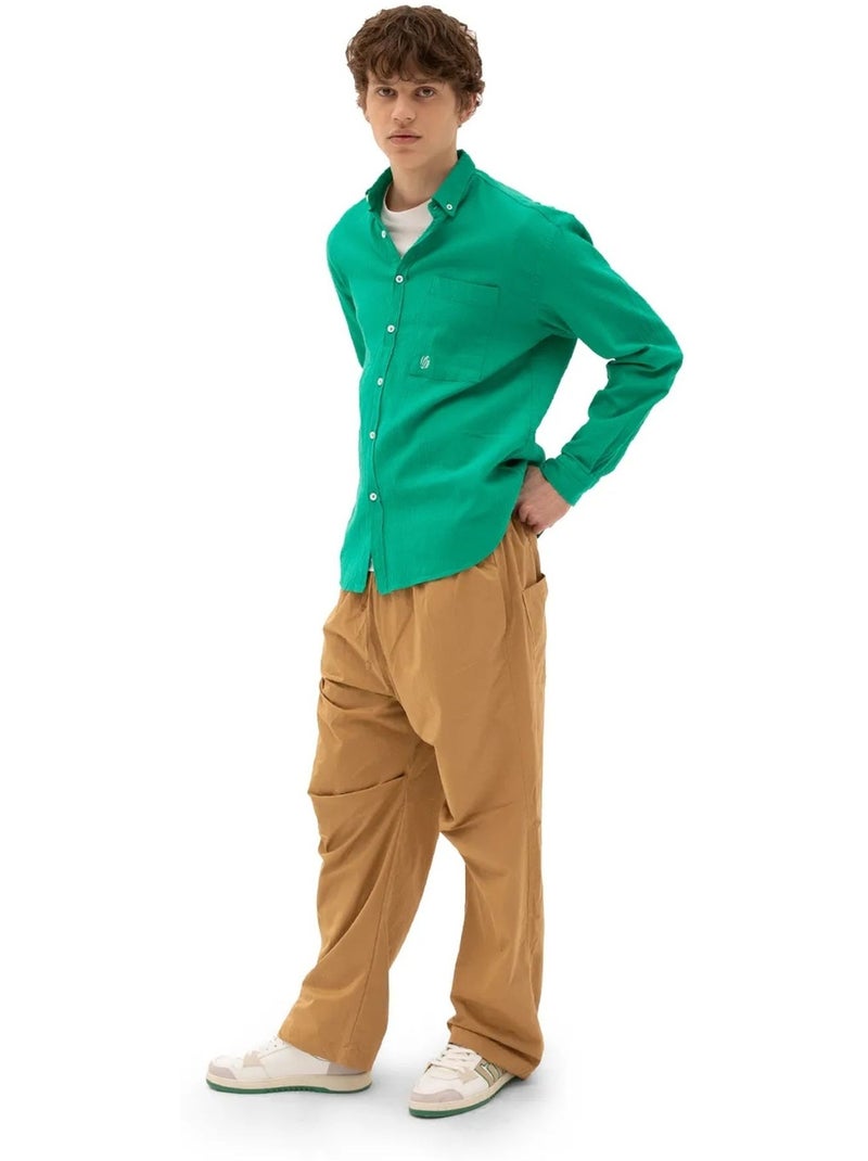 Giesto chemise homme en coton à manches longues et col boutonné Vert émeraude - Kiabi