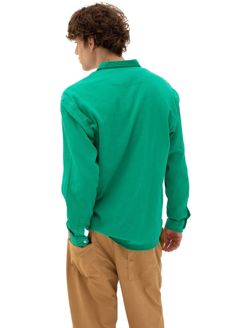 Giesto chemise homme en coton à manches longues et col boutonné Vert émeraude - Kiabi