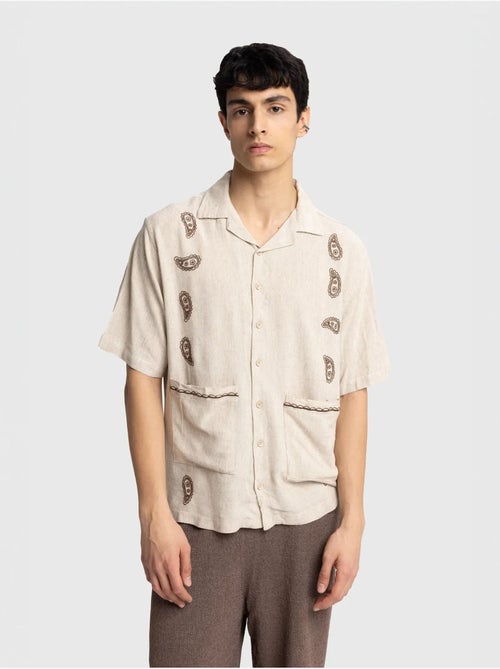 Giesto chemise homme en popeline de coton brodée à manches courtes - Kiabi