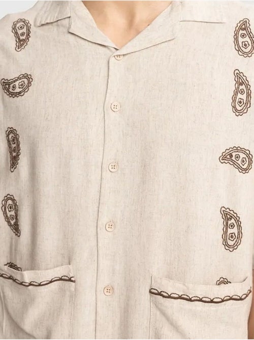 Giesto chemise homme en popeline de coton brodée à manches courtes - Kiabi