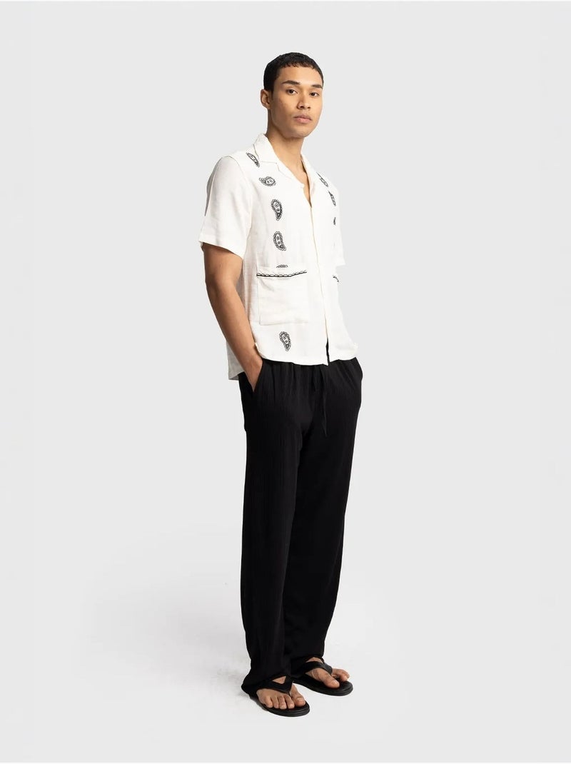 Giesto chemise homme en popeline de coton brodée à manches courtes Blanc cassé - Kiabi