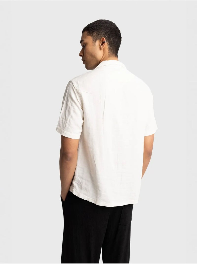 Giesto chemise homme en popeline de coton brodée à manches courtes Blanc cassé - Kiabi