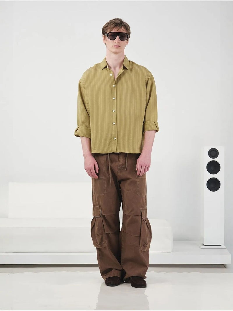 Giesto chemise rayée à manches longues pour homme Kaki - Kiabi